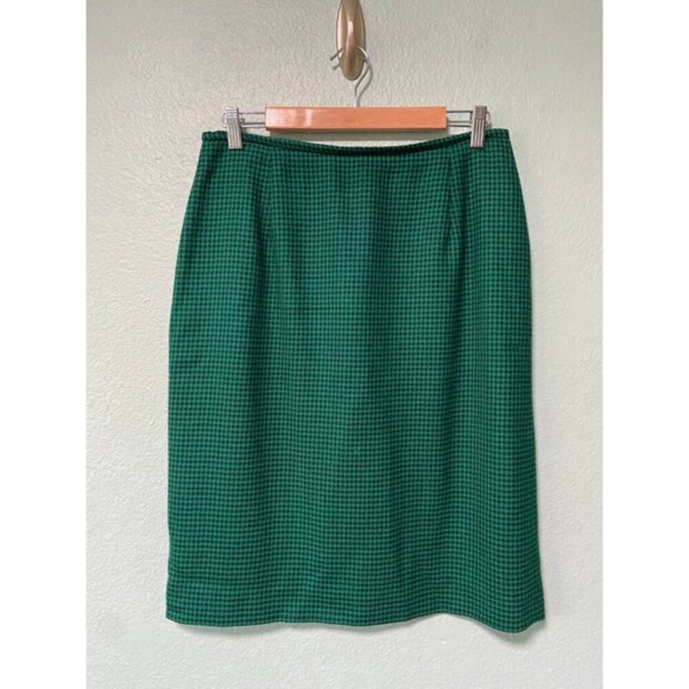 Vintage Jones‎ New York Women's Navy and Green 100% Wool Skirt Size 12